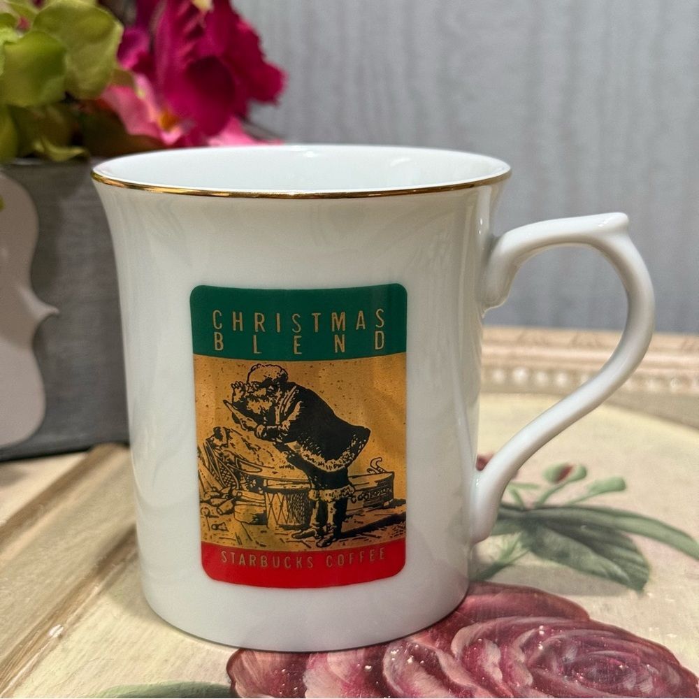 Vintage 90s Starbucks Coffee Company Japan Christmas Blend Gold Rim Cup Mug
